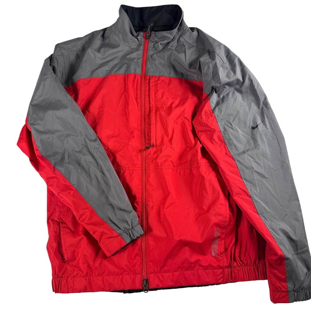 Nike Jacket Mens Medium Red Grey Storm-Fit Full Zip Outdoor Golf Windbreaker